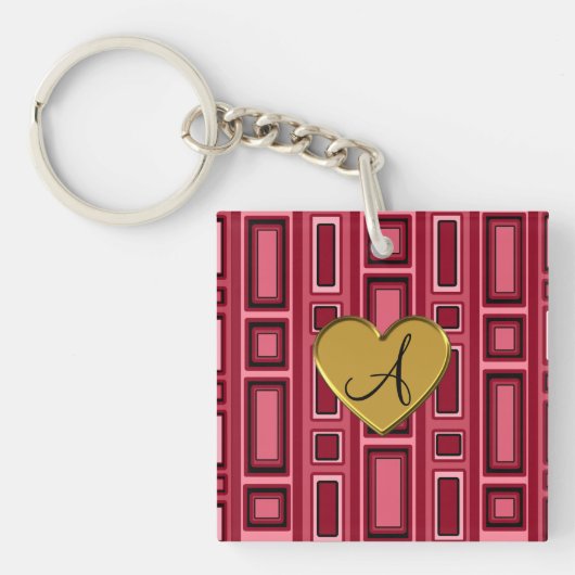 Rotes Retro Quadratmonogramm Burgunders Schlüsselanhänger (Vorderseite)