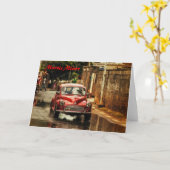 Rotes RetroMobile. Morris-Minderjähriger Karte (Gelbe Blume)