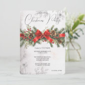 Rotes Ribbon Pinecone PIne Tree Holly Berry Party Einladung (Stehend Vorderseite)