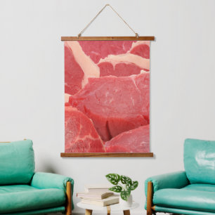 Rotes Rindfleisch Wandteppich Mit Holzrahmen