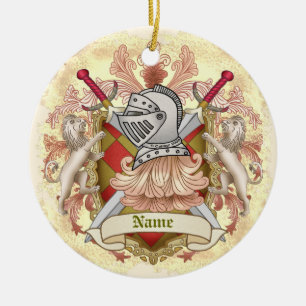 Rotes Ritter-Familienwappen Nachname Keramik Ornament