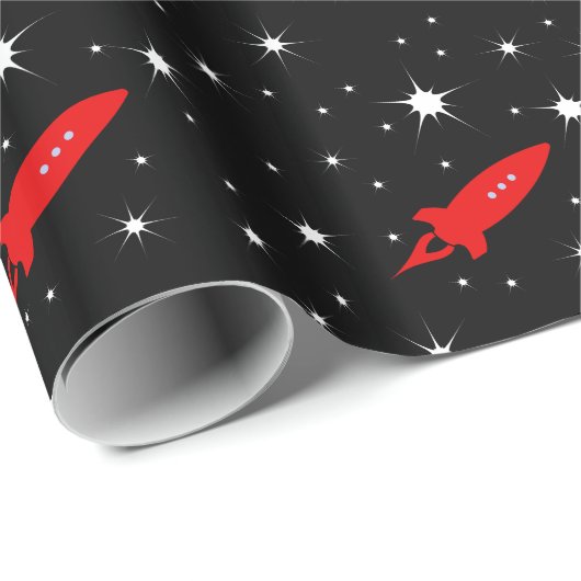 Rotes Rocket im Raum Geschenkpapier (Rolleneckpunkt)