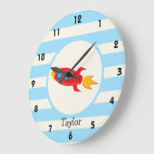 Rotes Rocket-Raum-Schiff; Hellblaue Streifen Große Wanduhr (Winkel)