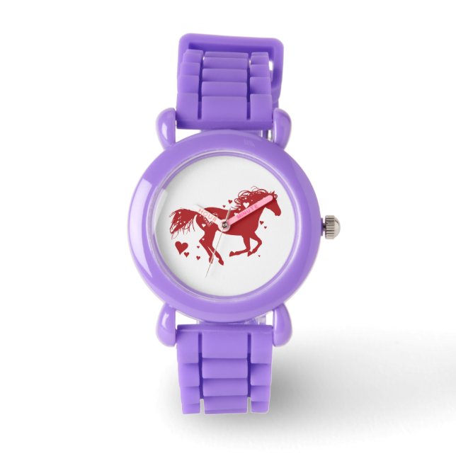 Rotes Romantisches Herzpferd Armbanduhr (Vorderseite)