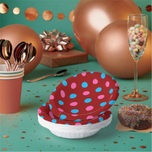 Rotes Rosa Blaues Polka-Punkt-Muster Pappteller