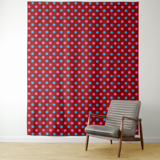 Rotes Rosa Blaues Polka-Punkt-Muster Wandteppich (Beispiel)