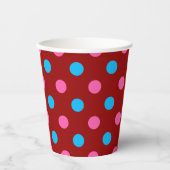 Rotes Rosa Blaues Tupfenmuster Pappbecher (Vorderseite)