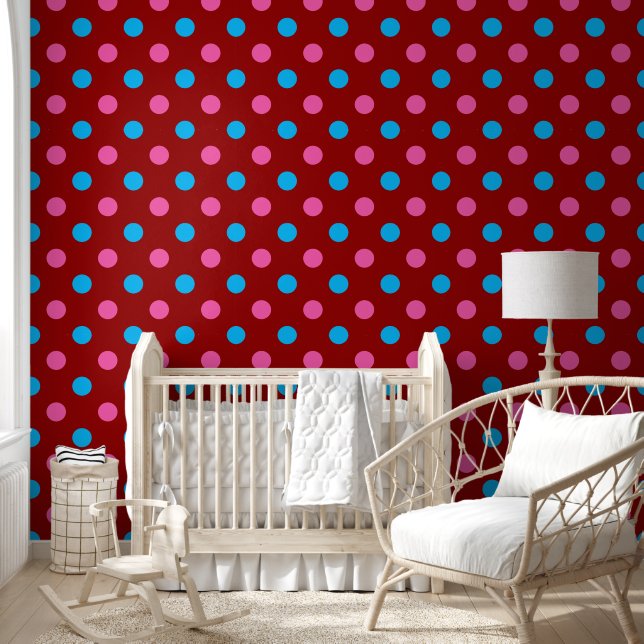Rotes Rosa Blaues Tupfenmuster Tapete (Kinder)