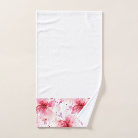 Rotes Rosa Blume Frühlingsmuster Badhandtuch Set (Handtuch)