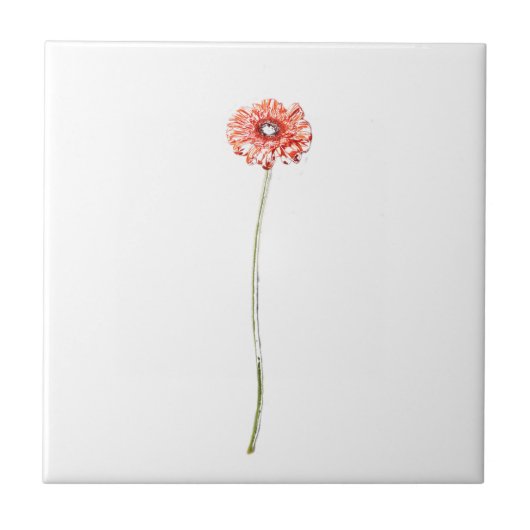 Rotes Rosa Blume Sketch Fliese (Vorderseite)