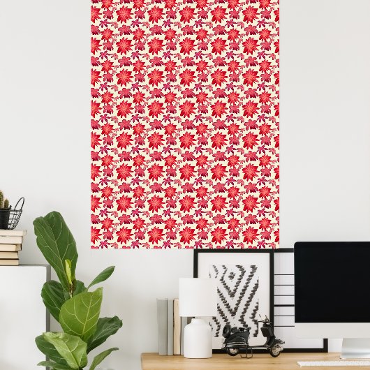 Rotes rosa florales nahtloses Muster dunkle Ästhet Poster (Heimbüro)