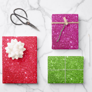 Rotes Rosa Grünes Glitter-Geschenkpapier - Geschen Geschenkpapier Set