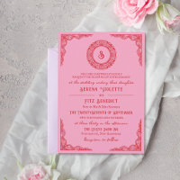 Rotes rosa handgezeichnetes Spitzen-Vintage-Monogr