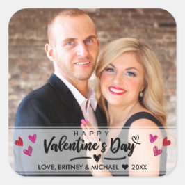 Rotes Rosa Herzensbüchsen Scribbled Valentinstag F Quadratischer Aufkleber