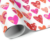 Rotes Rosa Herzmuster Geschenkpapier (Rolleneckpunkt)