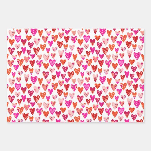 Rotes Rosa Herzmuster Geschenkpapier Set (Vorderseite 3)