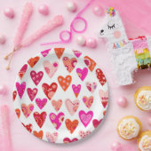 Rotes Rosa Herzmuster Pappteller (Party)