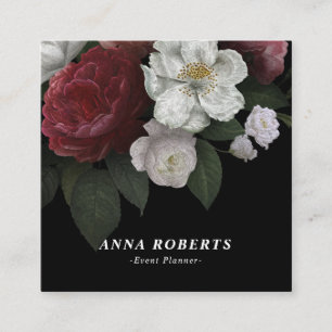 Rotes rosa Luxusweiß auf schwarzem Blumen Quadratische Visitenkarte