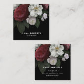 Rotes rosa Luxusweiß auf schwarzem Blumen Quadratische Visitenkarte (Vorne/Hinten)