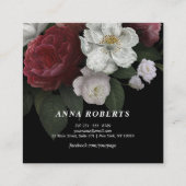 Rotes rosa Luxusweiß auf schwarzem Blumen Quadratische Visitenkarte (Rückseite)