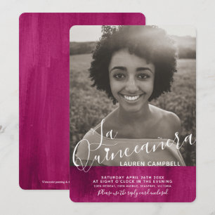 Rotes rosa modernes Kunst La Quinceañera Foto Einladung