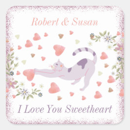 Rotes Rosa Modernes Niedliches Herzklopfen Valenti Quadratischer Aufkleber