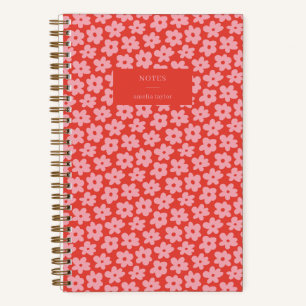 Rotes rosa retro Gänseblümchen-Muster personalisie Notizblock
