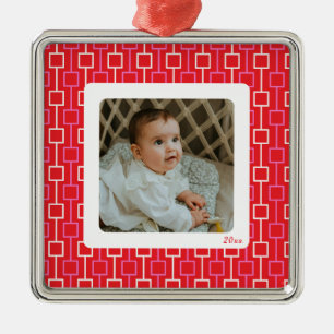 Rotes rosa retro geometrisches Weihnachtsfoto-Ande Ornament Aus Metall