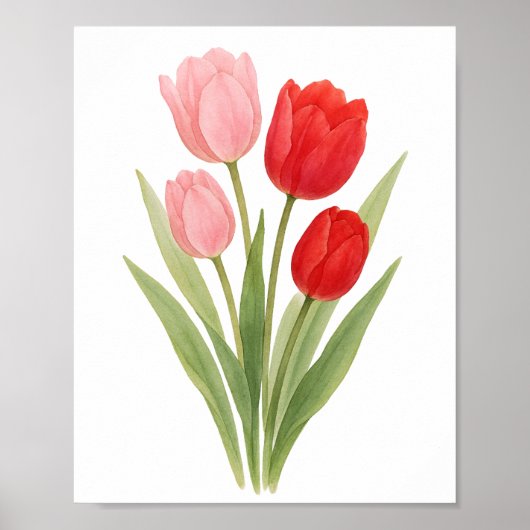 Rotes Rosa Schöne Tulpen Malerei Wand an Wand Kuns Poster (Vorne)