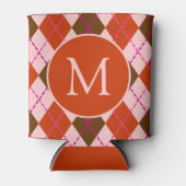 Rotes Rosa und Braunes Argyle-Muster-Monogramm Dosenkühler (Vorderseite)