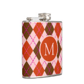 Rotes Rosa und Braunes Argyle-Muster-Monogramm Flachmann (Rechts)