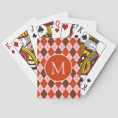 Rotes Rosa und Braunes Argyle-Muster-Monogramm Spielkarten (Rückseite)