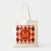 Rotes Rosa und Braunes Argyle-Muster-Monogramm Tragetasche (Vorne)