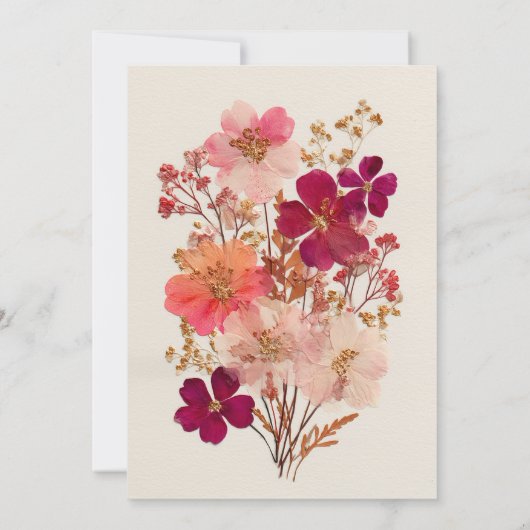 Rotes Rosa und Creme, blumengeschmückte Einladung  (Rückseite)