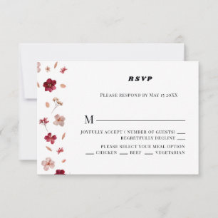 Rotes Rosa und Creme, blumengeschmückte Hochzeit R RSVP Karte
