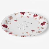 Rotes Rosa und Creme, blumengeschmücktes Hochzeits Pappteller (Schrägansicht)