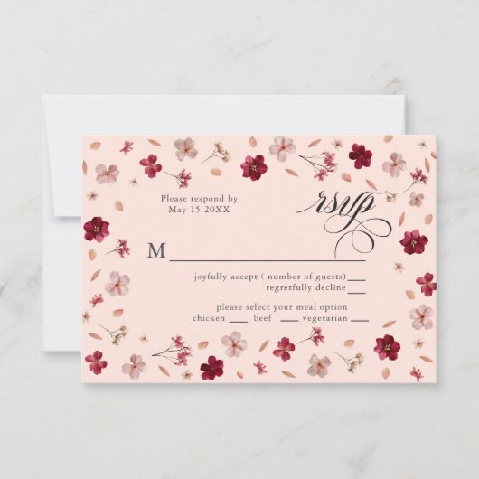 Rotes Rosa und Creme, Blumenkohl-Antwortkarte RSVP Karte (Vorderseite)