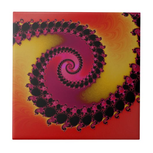 Rotes Rosa und Gelber Sonnenaufgang Spiralisches F Fliese (Vorderseite)