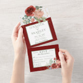 Rotes Rosa und goldenes Florentiner Abendessen All In One Einladung (Abreißen)