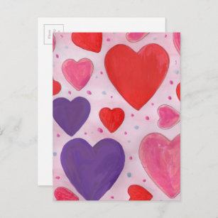 Rotes Rosa und Lila Valentinstag Herz Design Feiertagspostkarte