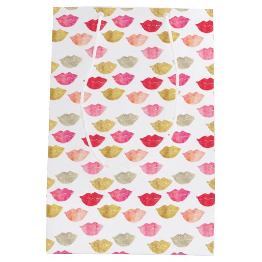 Rotes Rosa Wasserfarben Lippen Mittlere Geschenktüte (Rückseite)