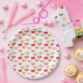 Rotes Rosa Wasserfarben Lippen Pappteller (Party)