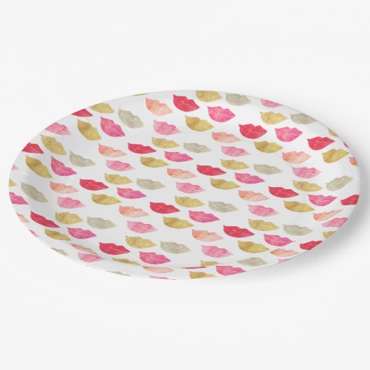 Rotes Rosa Wasserfarben Lippen Pappteller (Schrägansicht)