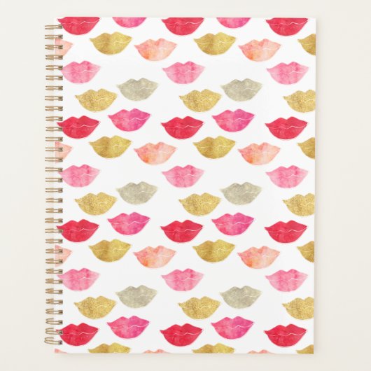 Rotes Rosa Wasserfarben Lippen Planer (Vorderseite)