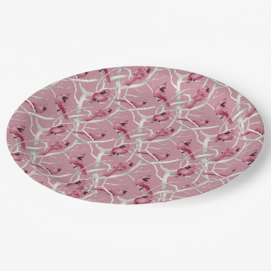 Rotes RosaWinter Wald Weihnachtsgeburten Kardinal  Pappteller (Schrägansicht)