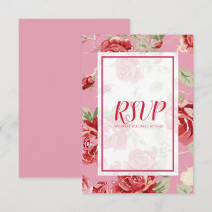 Rotes Rosen-Blumenmuster - Save-the-Date-Karte RSVP Karte