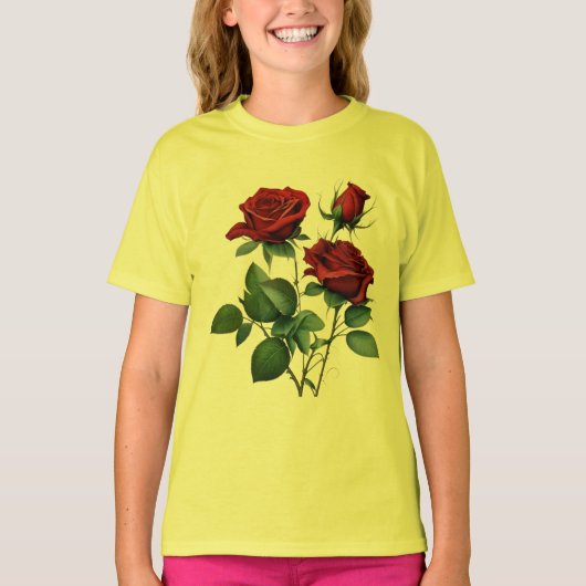 Rotes Rosen Mädchen Basic T-Shirt (Vorderseite)