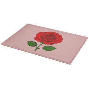 Rotes Rosen-Rechteck-Dekoratives-Glas-Schneidbrett Schneidebrett