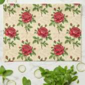 Rotes Rosen-Vintage-Muster Geschirrtuch (Gefaltet)