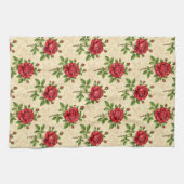 Rotes Rosen-Vintage-Muster Geschirrtuch (Horizontal)